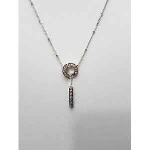 14K White Gold Designer Open Circle Lariat Diamond Cable Link Chain Necklace